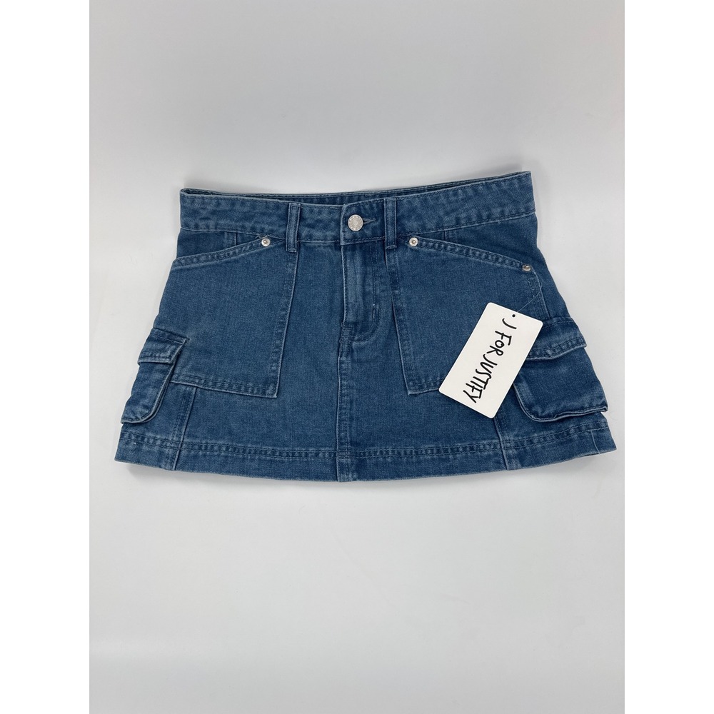 J For Justify Womens Blue‎ Denim Cargo Mini Skirt Medium Wash Size S Utility Y2K